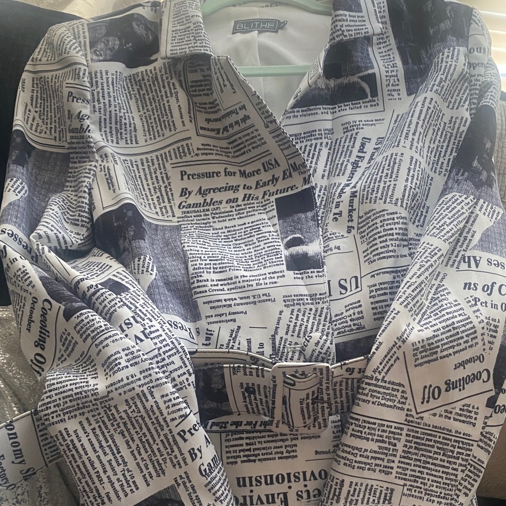 Chic Newspaper Print Belted Coat
